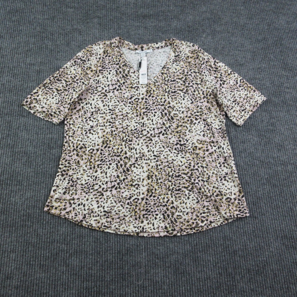 Chico's Shirt Womens M Pink Animal Print V-Neck Cotton Modal Knit Basic NWT